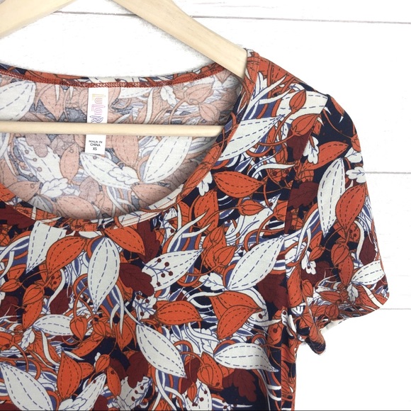 LULAROE Orange & Blue Floral Patterned Top - Picture 4 of 8